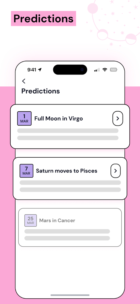 Moyra: Astrology Guide for You - Astrological predictions and moon phases list in the Moyra app