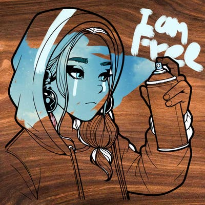 a realistic girl, spray painting