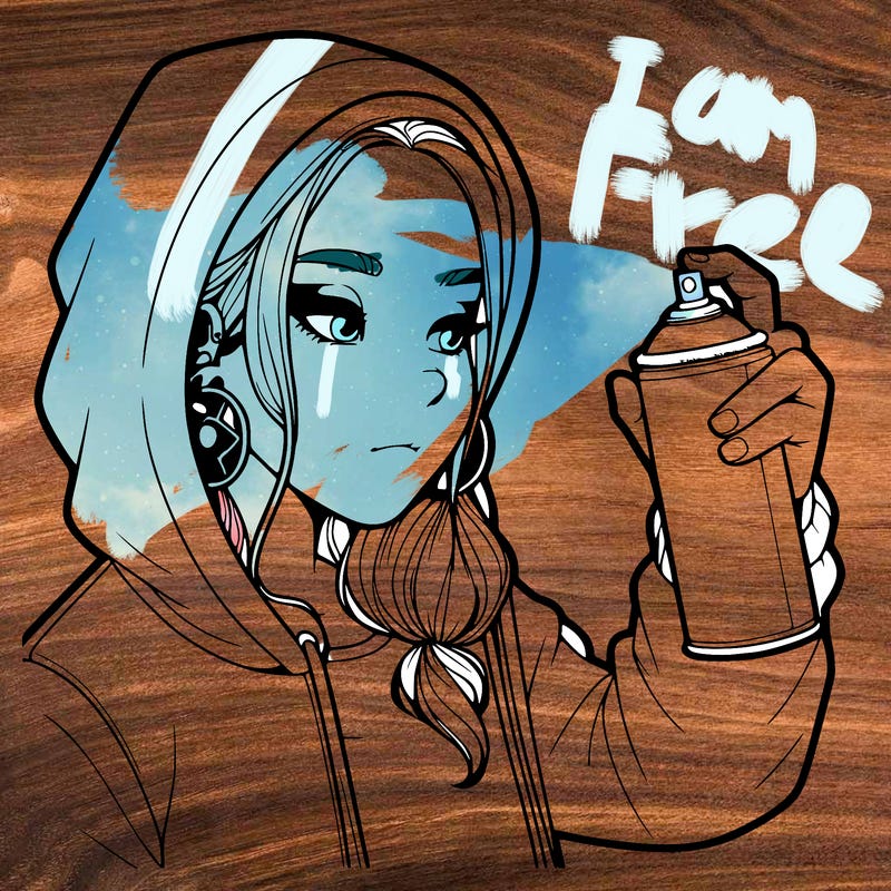 a realistic girl, spray painting