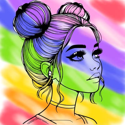 realistic girl with buns on the top of her head