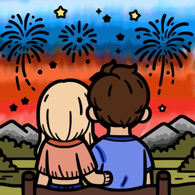 couple watching fireworks
