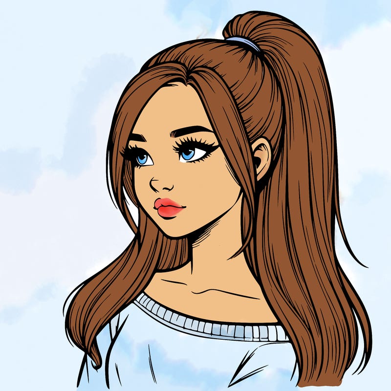 realistic girl with a high ponytail