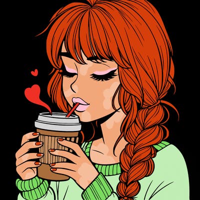 realistic girl drinking coffee