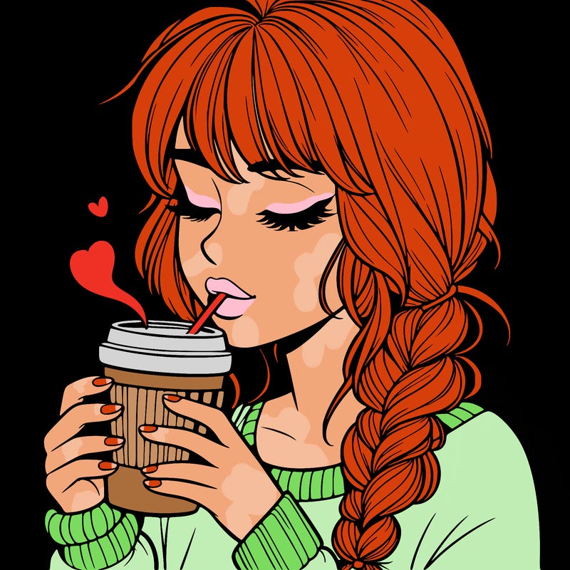 realistic girl drinking coffee