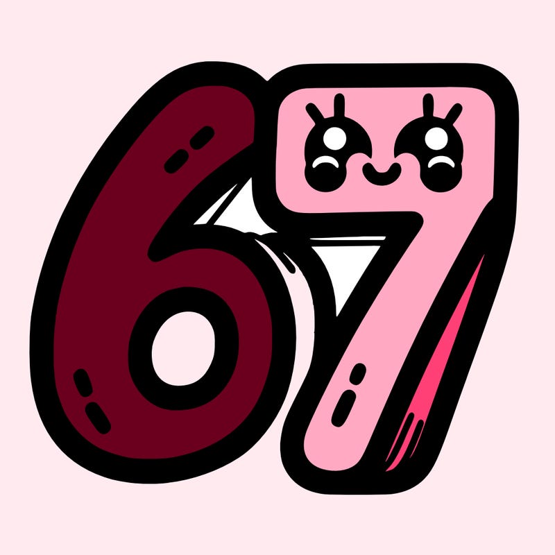 the numbers 67