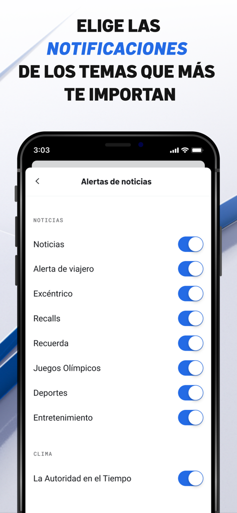 Telemundo 48 El Paso app notification settings screen for news and weather alerts