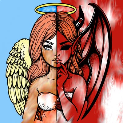 realistic angel half demon