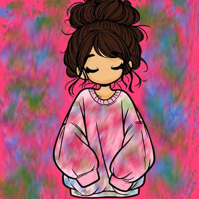 girl with baggy sweatshirt and messy bun