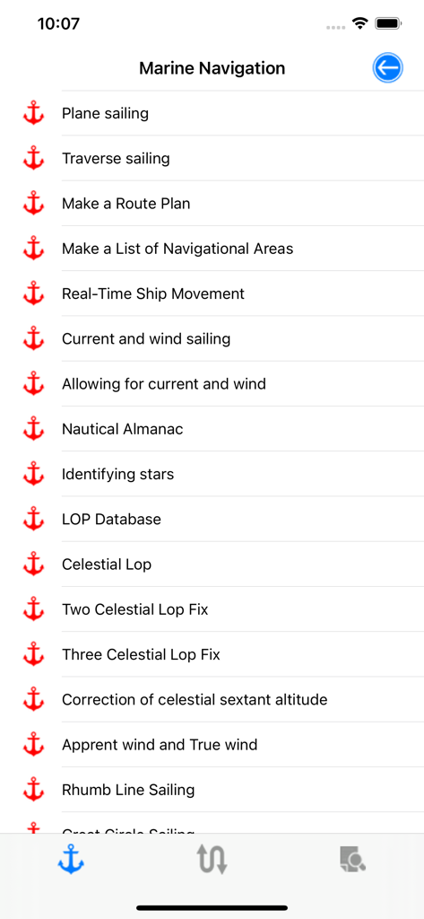 Nautical Calculator Pro - A list of marine navigation calculation features in the Nautical Calculator Pro app