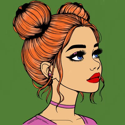 realistic girl with buns on the top of her head