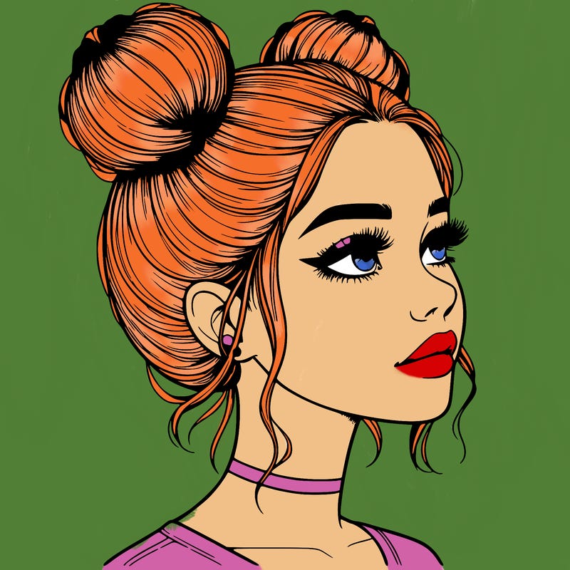 realistic girl with buns on the top of her head