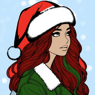 realistic girl in santa hat