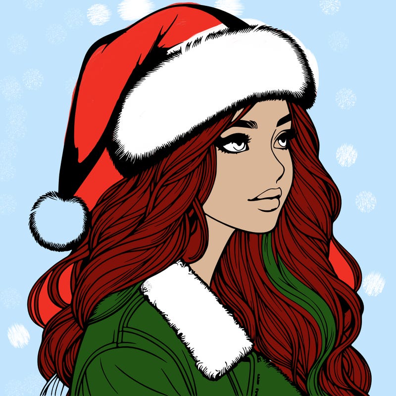 realistic girl in santa hat