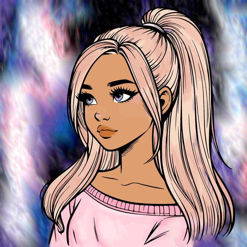 realistic girl with a high ponytail