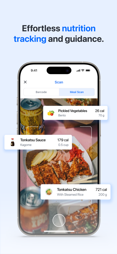 Built With Science+ - Built With Science plus app AI meal scanner identifying food items and calories from a photo.