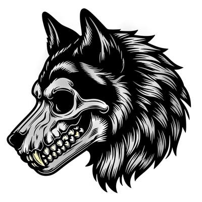 realistic wolf with skull face