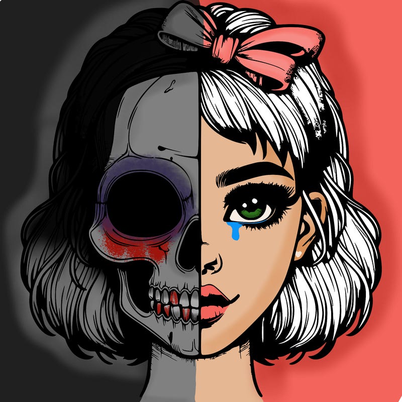 realistic girl with half skull mask