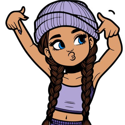 realistic teenage girl with braids and a beanie and crop top doing 🫶🏼
