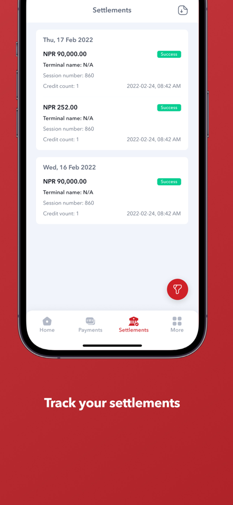 Fonepay Business - Fonepay Business app settlements screen showing a list of successful transaction records