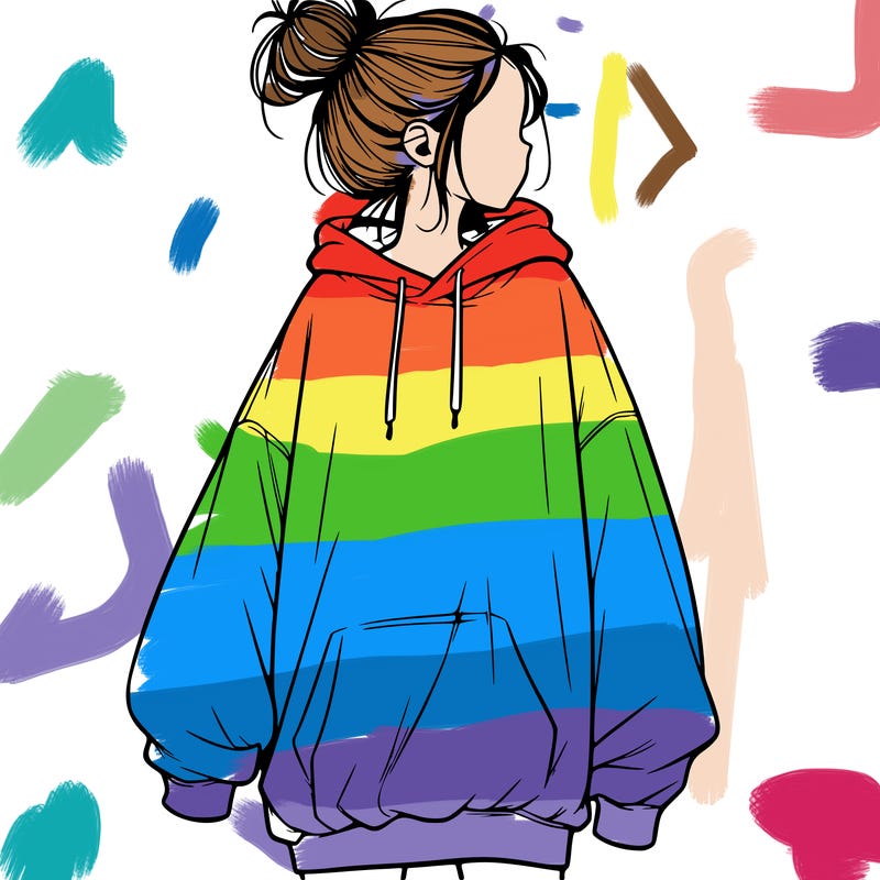realistic girl with a oversized sweatshirt on and a bun