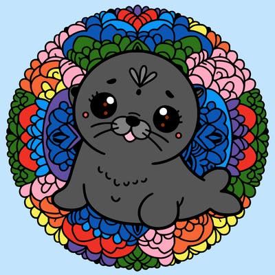 a cute baby seal mandala