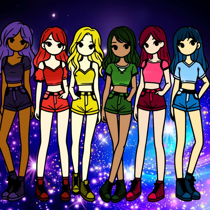 a group of girls wearing crop tops and shorts