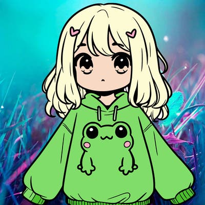 girl wearing frogging sweatshirt