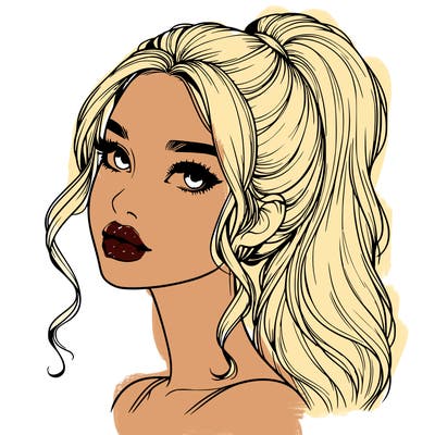 realistic girl with a ponytail on her hair and lips