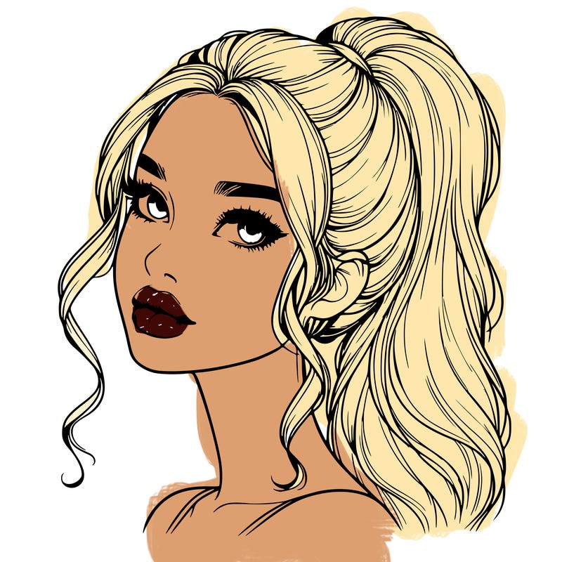 realistic girl with a ponytail on her hair and lips