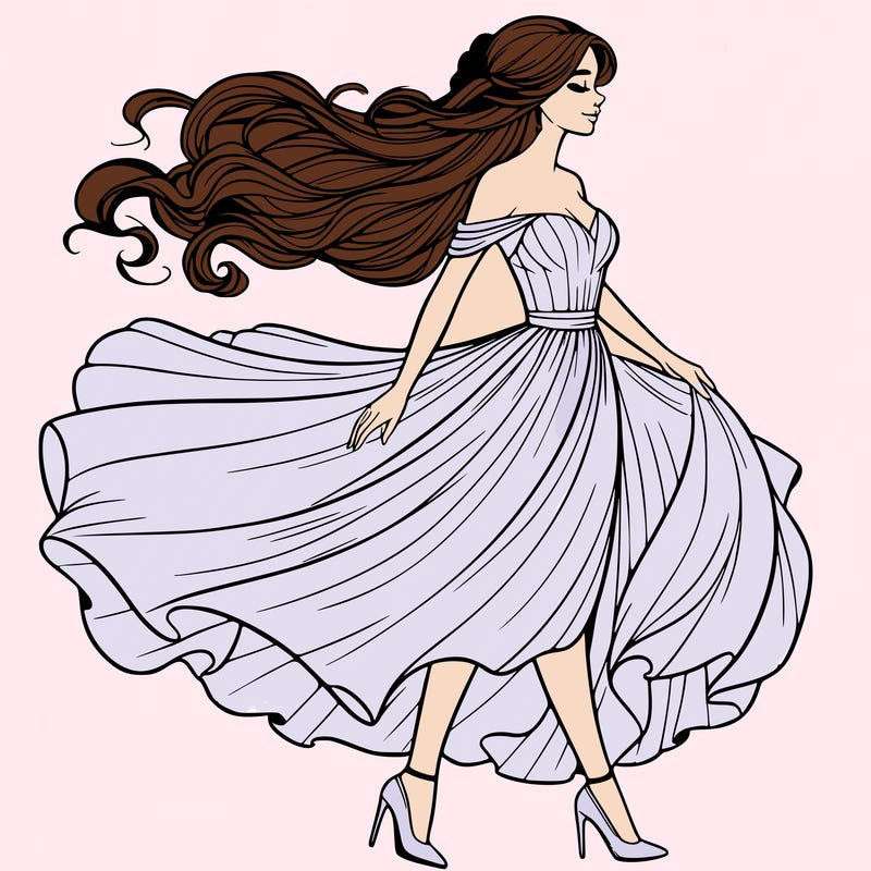 realistic woman in a dress flowing in the wind