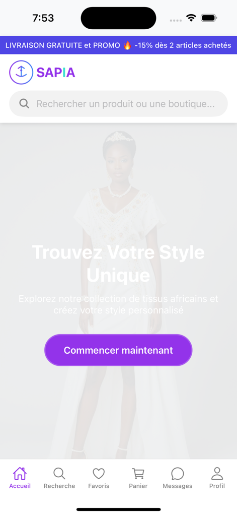 Sapia - Sapia app home screen for personalized fashion and custom tailoring