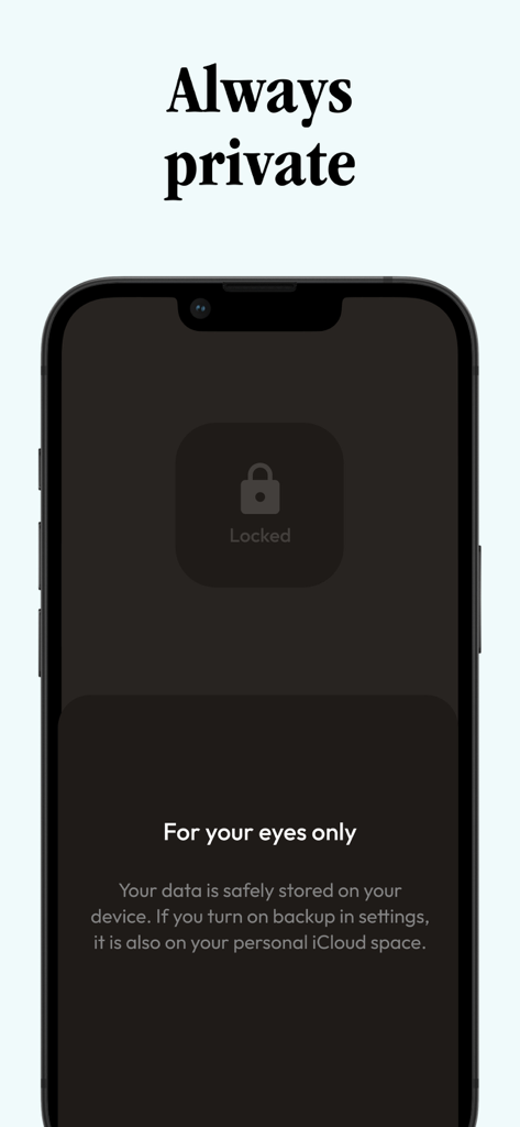 Glimpse - Voice Journal - Glimpse voice journal privacy screen showing a locked icon and text explaining secure data storage