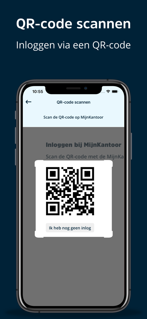 MijnKantoor BLG Wonen - MijnKantoor BLG Wonen app interface for scanning a QR code to securely log in