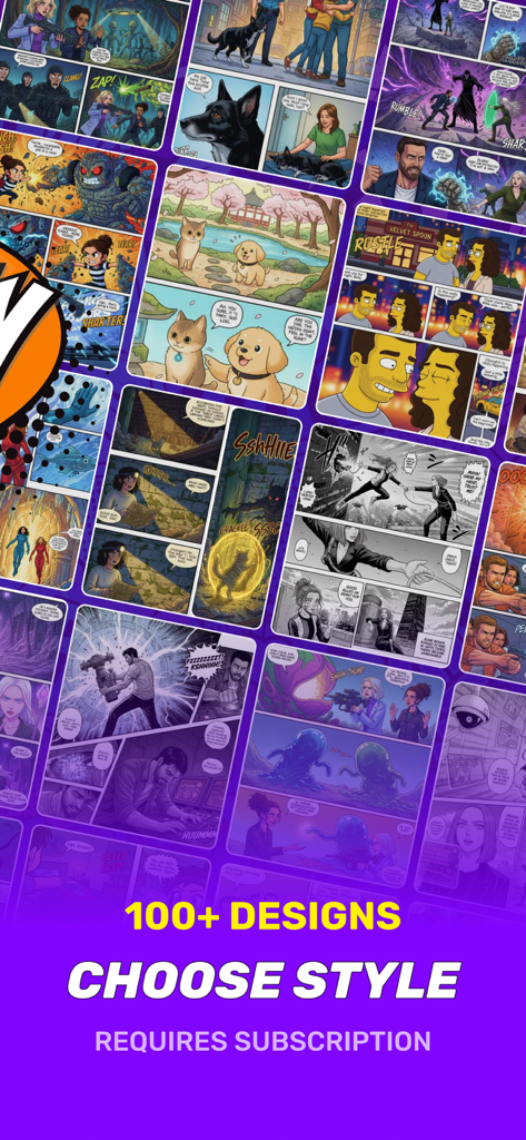 ComiX: AI Comics Book Maker - A collage showcasing different comic book art styles and designs in the ComiX app