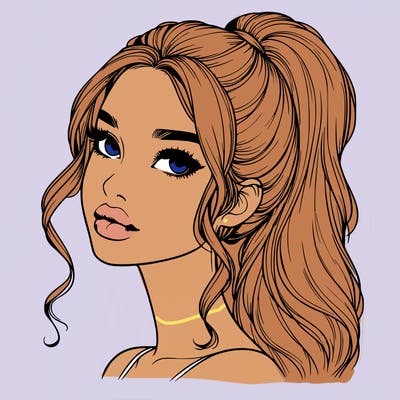 realistic girl with a ponytail on her hair and lips