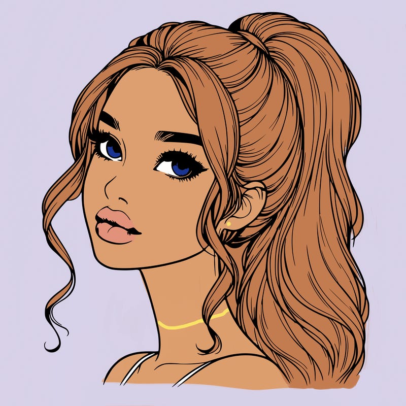 realistic girl with a ponytail on her hair and lips