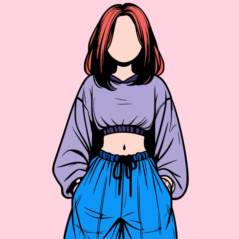 realistic girl faceless with baggy pants and a crop top