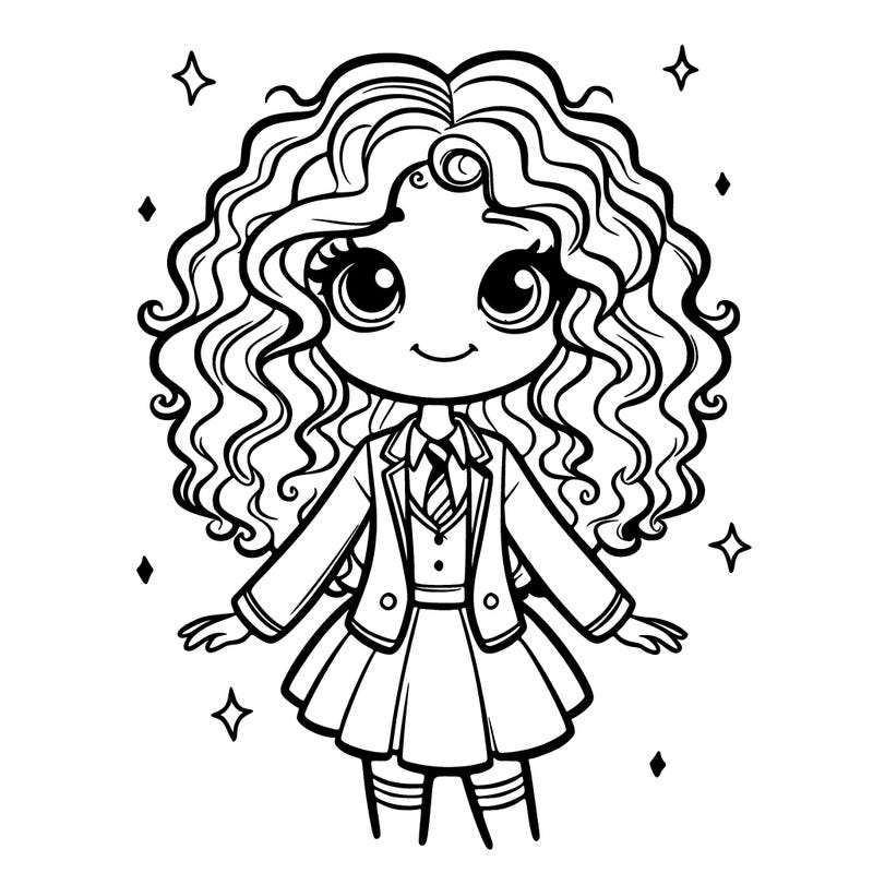 girl with curly hair and hogwarts uniform