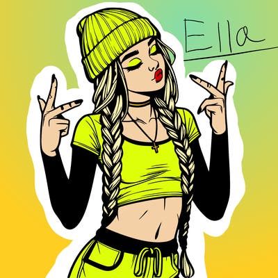 realistic teenage girl with braids and a beanie and crop top doing 🫶🏼