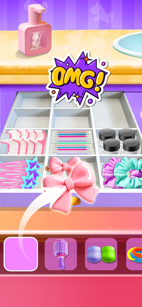 Organizando acessórios de cabelo e itens de vaidade em uma gaveta no jogo de classificação Daily Restock