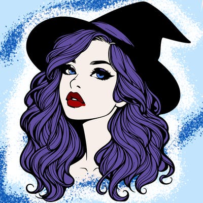 realistic witch girl with wavy hair and lips
