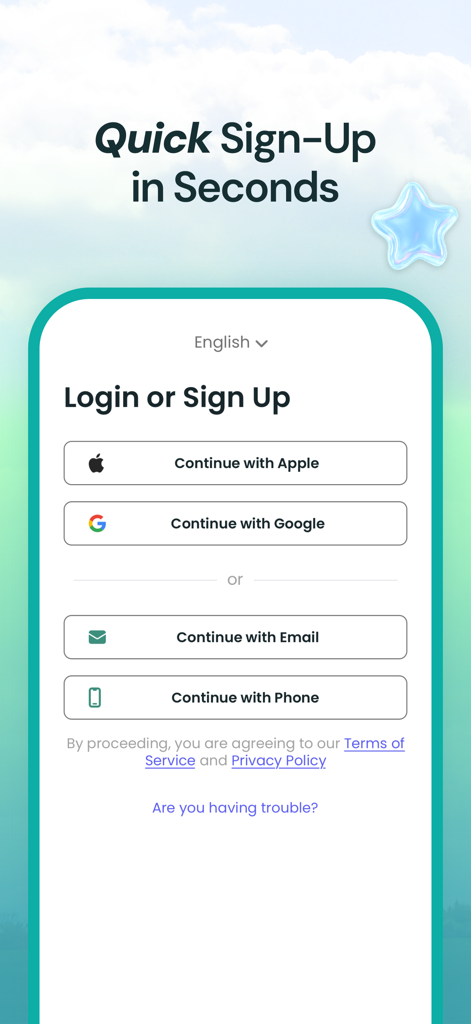 TABA - Get a taxi in Korea - TABAタクシーアプリのサインアップ画面。Apple、Google、メール、電話でのログインオプションを表示