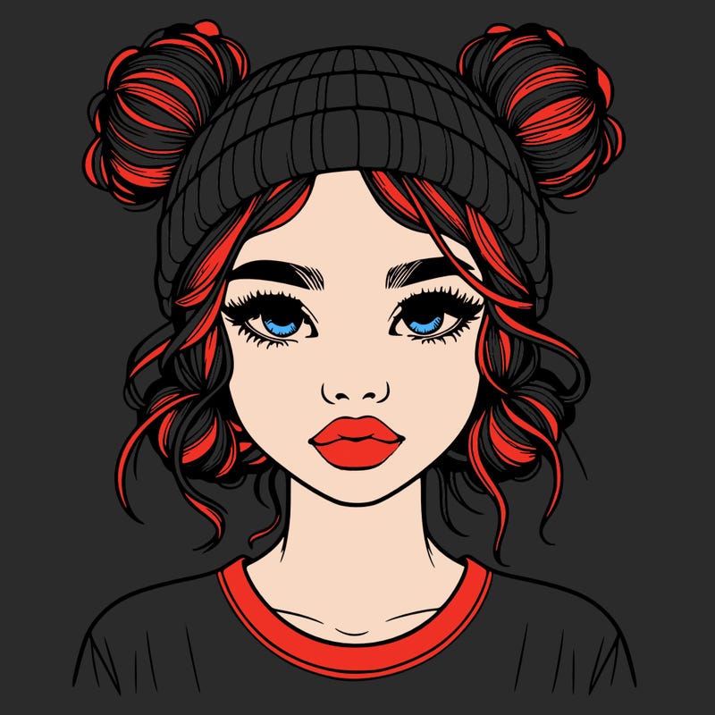 realistic girl with buns in her hair with a beanie on