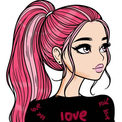 a beautiful and realistic girl with a high pony tail