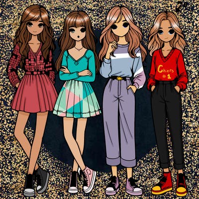 realistic girls standing together