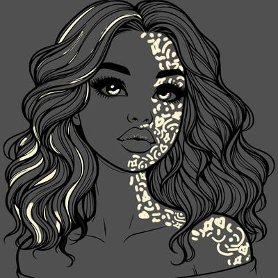 realistic girl with wavy hair and lips