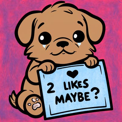 a puppy holding a sign that says 2 likes maybe?