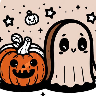 cute pumpkin and ghost