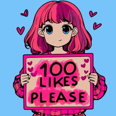 a girl holding a sign saying 100 likes please