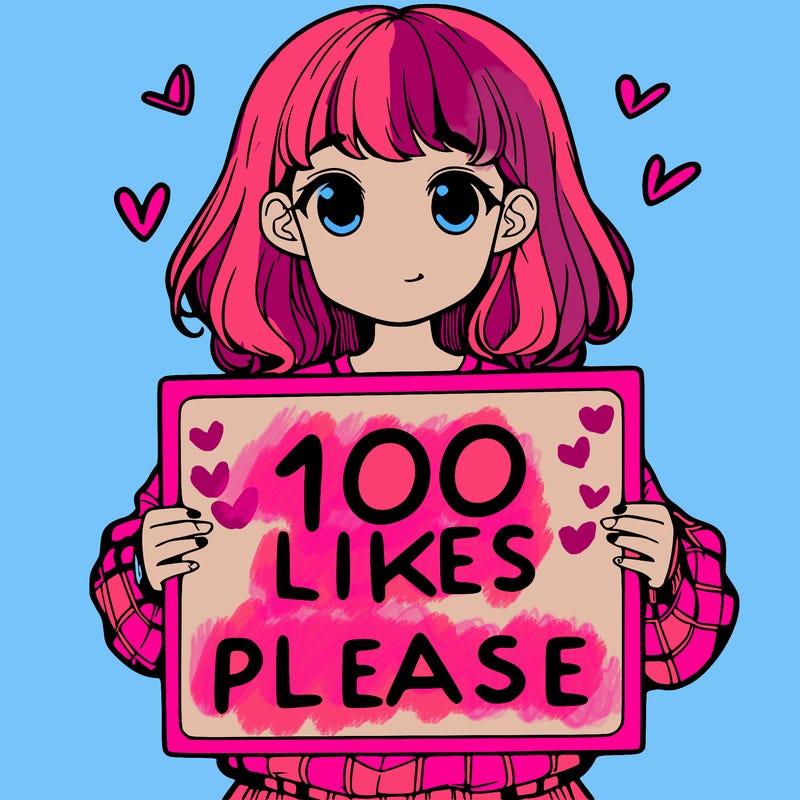 a girl holding a sign saying 100 likes please
